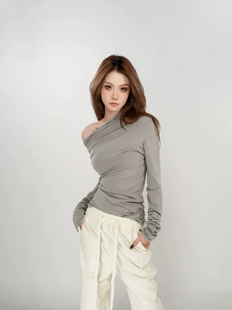 Asymmetrical Neckline Long Sleeve Top 5 Asymmetrical Neckline Long Sleeve Top - Image 5