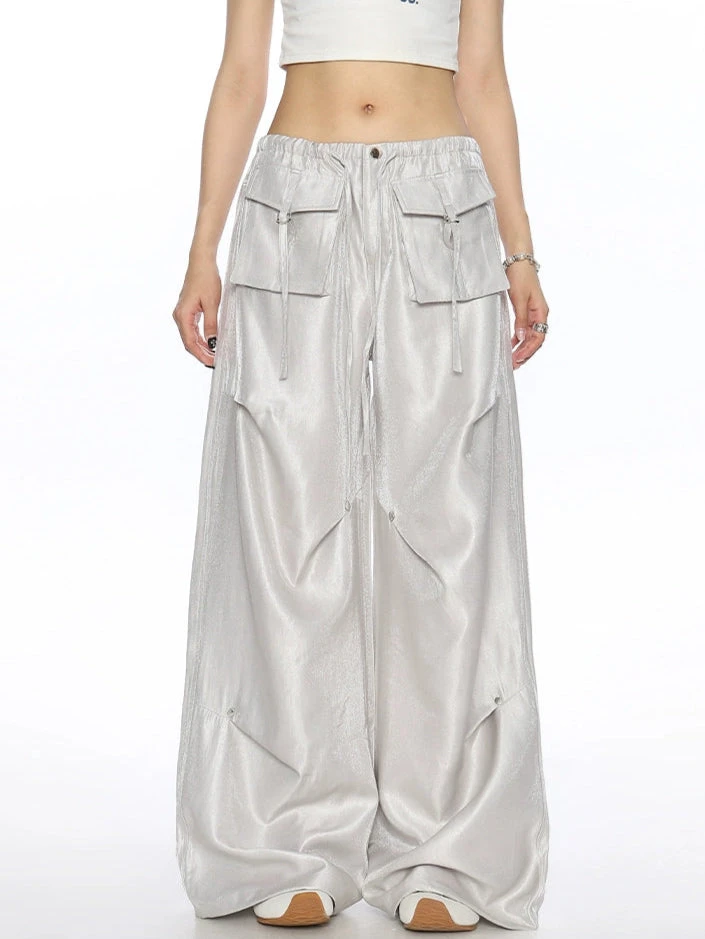 Wide Leg Shimmer Pants With Utility Pockets 1 Wide Leg Shimmer Pants With Utility Pockets