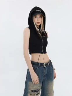 Cropped Zip Up Hoodie Vest -Modern Wear Shop c9bfdf243cad816b5bc6044bdb0d1742