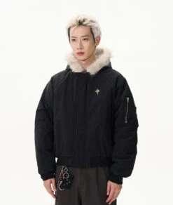 Pinstripe Bomber Jacket With Faux Fur Collar