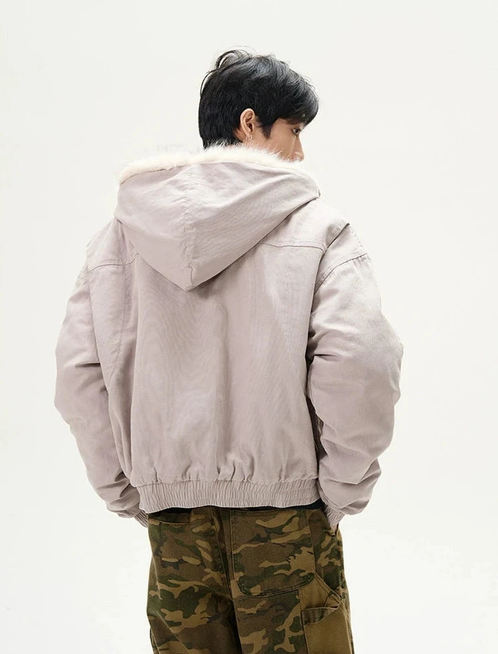 Oversized Faux Fur Collar Hooded Bomber Jacket 8 Oversized Faux Fur Collar Hooded Bomber Jacket - Image 8