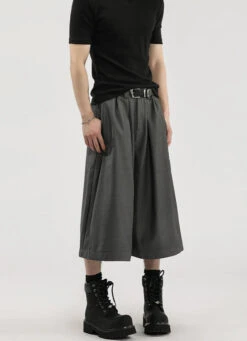 Wide Leg Pleated Bermuda Shorts With Belt Loops -Modern Wear Shop ca2d968fc236e50512cc80bd11931e53