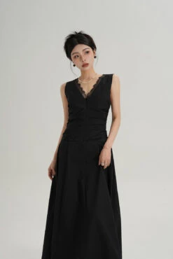 Sleeveless V-Neck Maxi Dress With Lace Back And Ruched Waist -Modern Wear Shop ca36ac3ee8e88429c66a34f5ff3bfea2