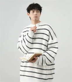 Stripe Oversized Drop Shoulder Knit Sweatshirt 23 Stripe Oversized Drop Shoulder Knit Sweatshirt -Modern Wear Shop ca3c457998cc021e971b57ec2d983911