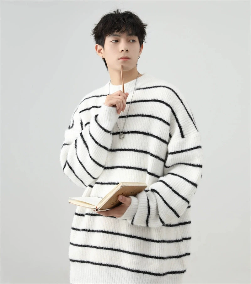 Stripe Oversized Drop Shoulder Knit Sweatshirt 6 Stripe Oversized Drop Shoulder Knit Sweatshirt - Image 6