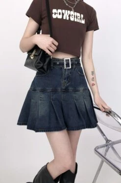 Tier Pleated Mini Denim Skirt With Belt 15 Tier Pleated Mini Denim Skirt With Belt -Modern Wear Shop ca46e1605893ea1346eccb983352c3fb