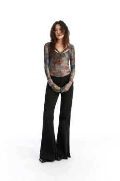 Abstract Print Long Sleeve V-Neck Bodysuit Top -Modern Wear Shop ca92b564a85be3e3eb3426cb4a0f8888