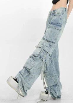 Patchwork Denim Cargo Pants With Strap Details -Modern Wear Shop ca95dd2ea12cca4a4428851bb757548f