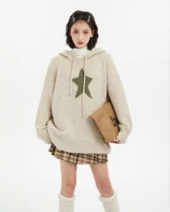Oversized Star Patchwork Knit Hoodie Sweater -Modern Wear Shop cacfa48cb000a6c0bd662455de643d49