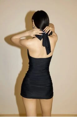 Ruched Halter Bow Neck Tankini Swimdress -Modern Wear Shop cb0f779914bef40a795189a317437bfd