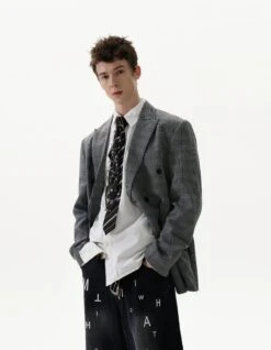 Oversized Distressed Hem Plaid Double-Breasted Blazer -Modern Wear Shop cb21f022513bb5c665d88089661c67e6