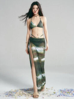 Metallic Halter Bikini Set With Matching Wrap Skirt -Modern Wear Shop cb222d9743dbd87daaddabf5b141b188