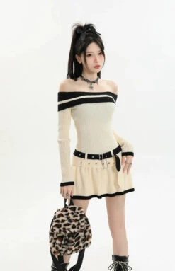 Contrast Trim Off-Shoulder Knit Midi Dress With Double Belt Detail 14 Contrast Trim Off-Shoulder Knit Midi Dress With Double Belt Detail -Modern Wear Shop cb5073c8428bdb51b22acb944d174d17