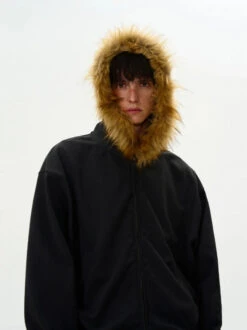 Faux Fur Hooded Zip Jacket With Pockets -Modern Wear Shop cc22cf2a92076fbcda2d29f53543ba85