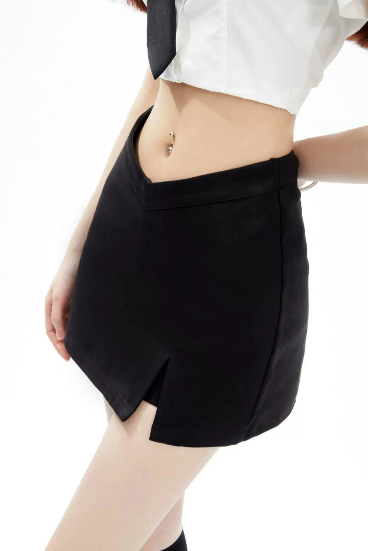Asymmetric V-Cut Mini Skirt With Side Slit 11 Asymmetric V-Cut Mini Skirt With Side Slit - Image 11