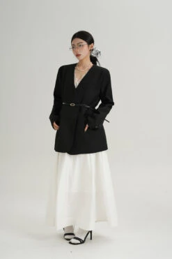 Oversized Lapelless Single-Button Blazer With Belt -Modern Wear Shop cc308ea684aec4b164dd9e2281a5a916