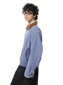 Gingham Two-Tone High-Collar Zip Bomber Jacket -Modern Wear Shop cc588d3105c29f803d6b2e949ea50221