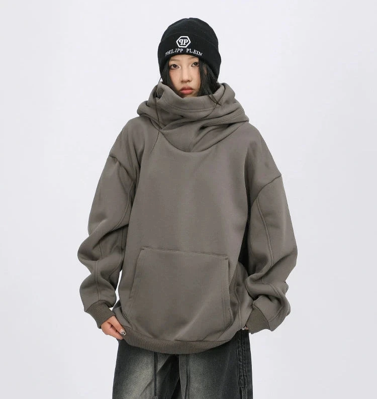 Oversized Drop Shoulder Layered Funnel-Neck Hoodie 6 Oversized Drop Shoulder Layered Funnel-Neck Hoodie - Image 6