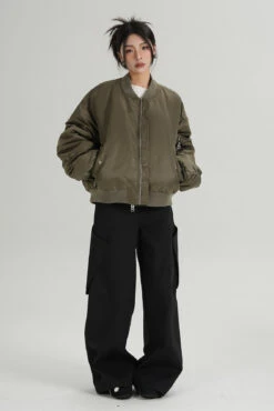 Oversized Mid-Crop Bomber Jacket With Sleeve Zip Pocket -Modern Wear Shop ccb781644bb2e453330da1add33b0b3a