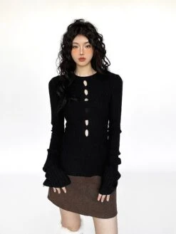 Flare Long Sleeve Ribbed Knit Top With Cutouts 18 Flare Long Sleeve Ribbed Knit Top With Cutouts -Modern Wear Shop cccae55348ad63e0aeb88fc93170a181