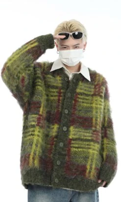 Fuzzy Mohair Knit Plaid Cardigan 14 Fuzzy Mohair Knit Plaid Cardigan -Modern Wear Shop cccd8b74c7914ba61a10fd6ce8b084c3