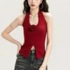 Sleeveless Halter Top With Front Rose Detail
