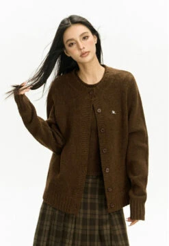 Ribbed Trim Slim Round-Neck Cardigan -Modern Wear Shop ccee91d26384e641a1fc549ccf6806e1