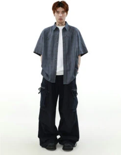 Oversized Plaid Button-Up Short Sleeve Shirt -Modern Wear Shop cceec1f0e34dce5c2f0b35c48892c6a3