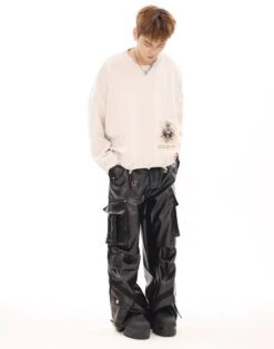 Oversized Cargo Pocket Faux Leather Pants -Modern Wear Shop cd149f806721c3ede92c2ebad151ef34