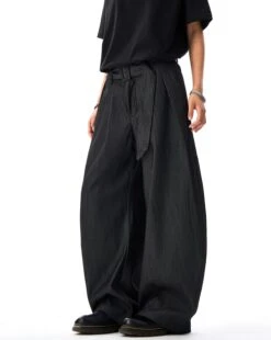 Wide Leg Pleated Belted Trousers With Subtle Sheen -Modern Wear Shop cd211716429455e8b912ae204c4878c0