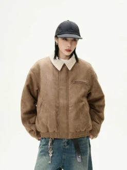 Suede Bomber Jacket With Contrast Corduroy Collar -Modern Wear Shop cd4e8d236d7d258bf8c9abfb13f14822