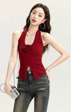 Sleeveless Halter Top With Front Rose Detail 22 Sleeveless Halter Top With Front Rose Detail -Modern Wear Shop cd6f565774779a3cf4d826f9d44cc6d2