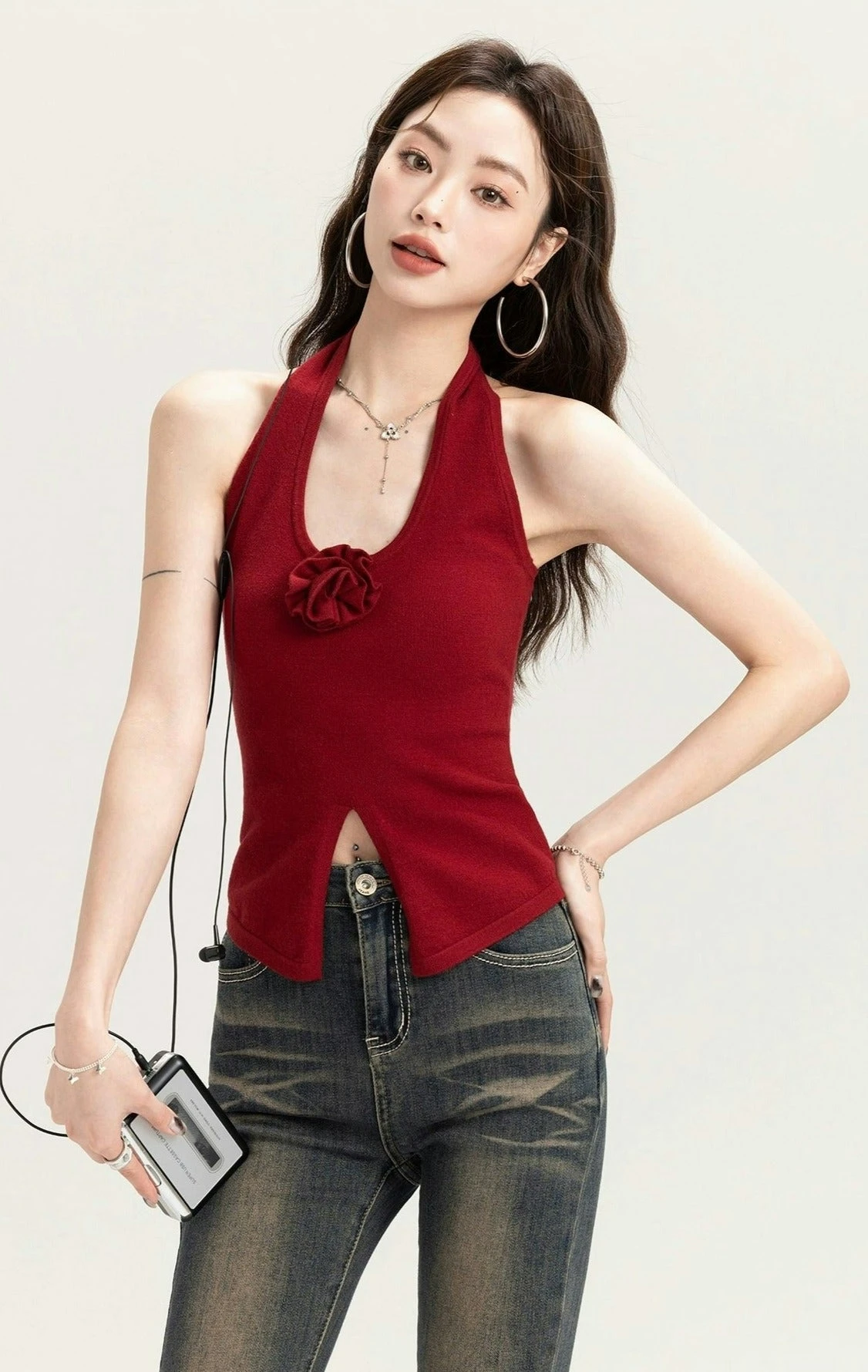 Sleeveless Halter Top With Front Rose Detail 8 Sleeveless Halter Top With Front Rose Detail - Image 8