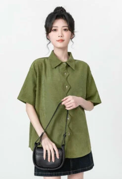 Zigzag Button Collared Top -Modern Wear Shop cd8a6345f3d90d0009a33287dbe73e85