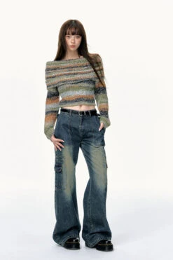 Striped Knit Off-Shoulder Multicolor Sweater -Modern Wear Shop cd9ddb37748dd5e44bb9252086a19a99