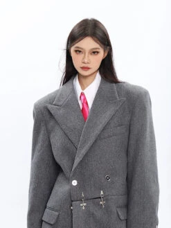 Long Double-Breasted Coat With Silver Accents 23 Long Double-Breasted Coat With Silver Accents -Modern Wear Shop cdca04fabae59450a3786145c54527ce