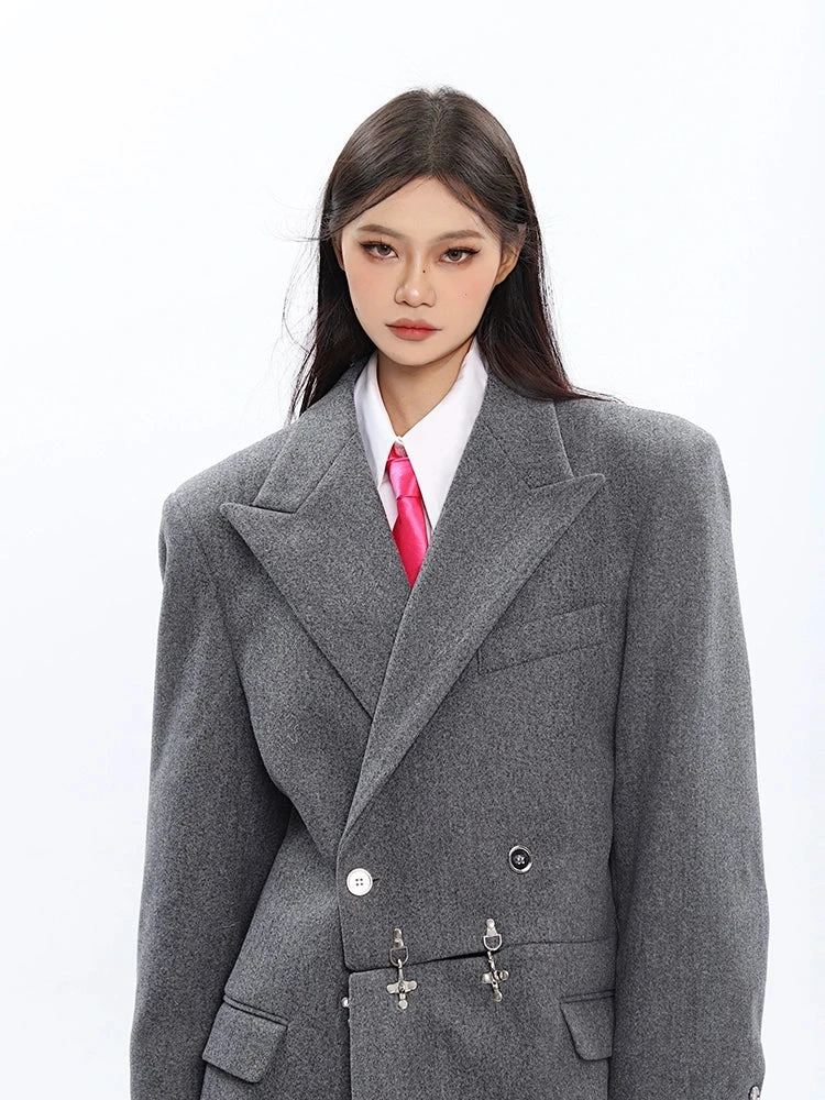 Long Double-Breasted Coat With Silver Accents 4 Long Double-Breasted Coat With Silver Accents - Image 4