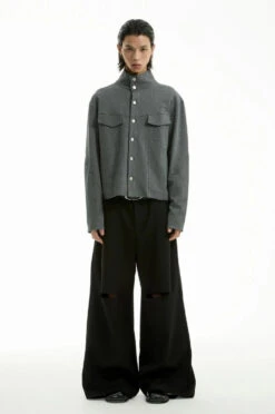 High Collar Terry Button Jacket With Chest Pockets -Modern Wear Shop cdd19e76c9bf314c818b0fbe95aa76c3