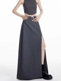 High Slit Maxi Skirt With Belt -Modern Wear Shop cdd2f906905f2a0d6579ab0bbed91dbf
