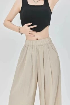 Elastic Waist Pleated Trousers With Pockets -Modern Wear Shop cdf05ab24b36c8762bb9d711a6e7a4bc