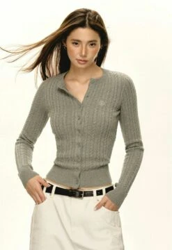 Ribbed Cable Knit Cardigan With Button Front -Modern Wear Shop ce05219e67dce9f0a1cb09137bc09344