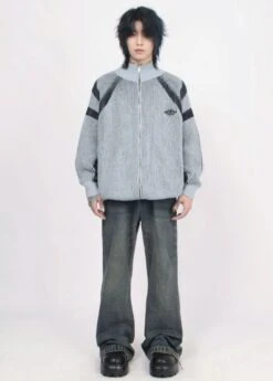 Ribbed High Collar Chevron-Pattern Zip-Up Jacket -Modern Wear Shop ce06649b566d367ed41b8f9725f448e4