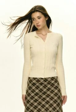 Ribbed Cable Knit Cardigan With Button Front -Modern Wear Shop ce5cbe4bc7955f50882c33963c6d71ee