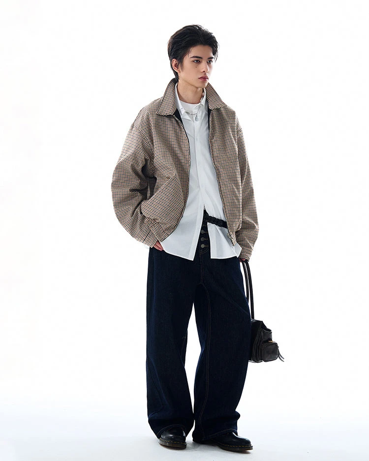 Oversized Houndstooth Reversible Zip Jacket With Elastic Trim 8 Oversized Houndstooth Reversible Zip Jacket With Elastic Trim - Image 8