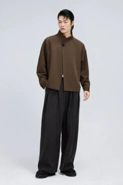 Structured Stand Collar Single Button Jacket With Pockets -Modern Wear Shop ce75457de835176771827d7293871de9