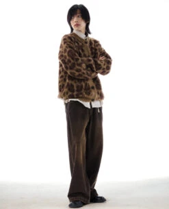 Animal Print Ribbed Trim Fuzzy Cardigan -Modern Wear Shop cec186b99466da03b6c9b23b633610ae