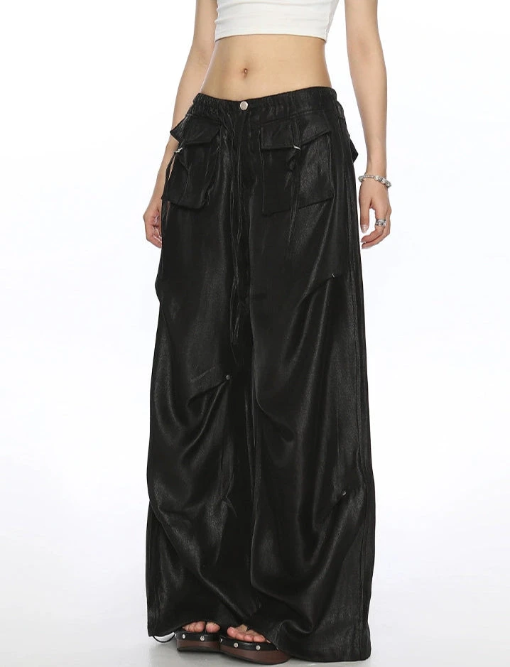 Wide Leg Shimmer Pants With Utility Pockets 7 Wide Leg Shimmer Pants With Utility Pockets - Image 7