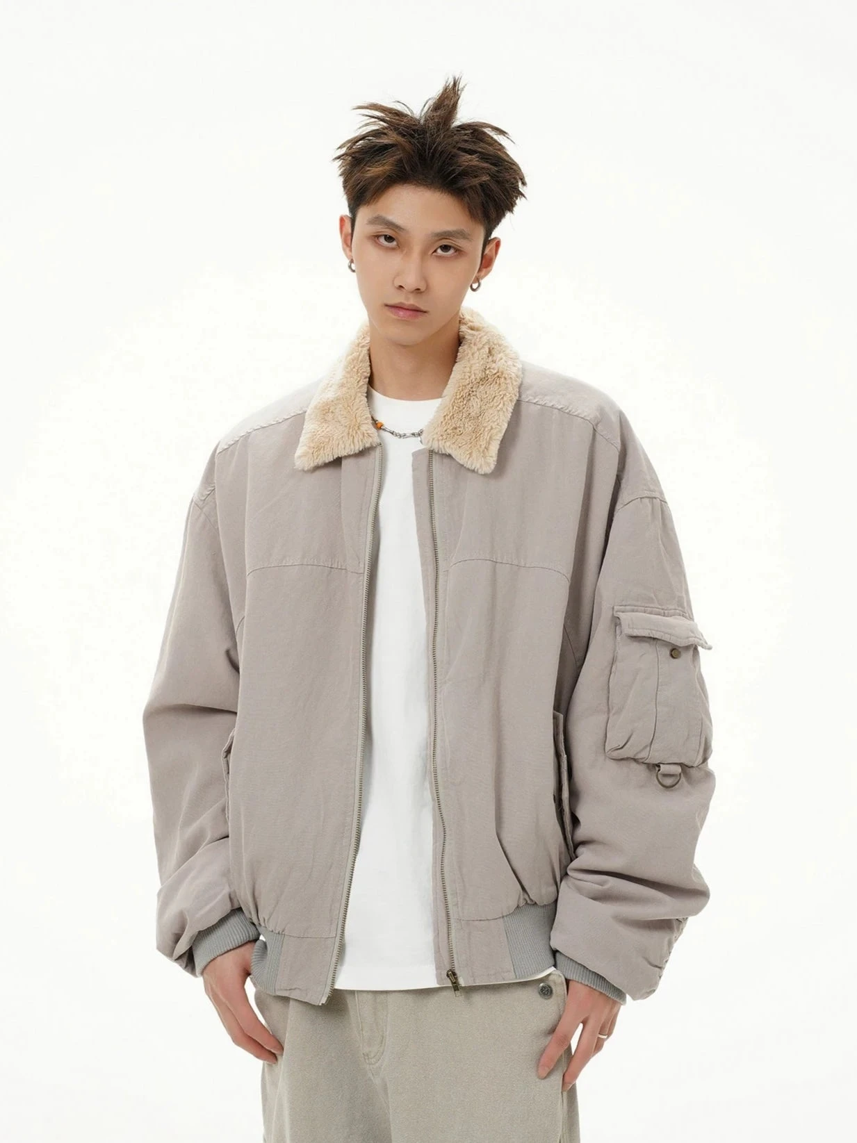 Fleece Lined Collar Zip-Up Bomber Jacket 10 Fleece Lined Collar Zip-Up Bomber Jacket - Image 10