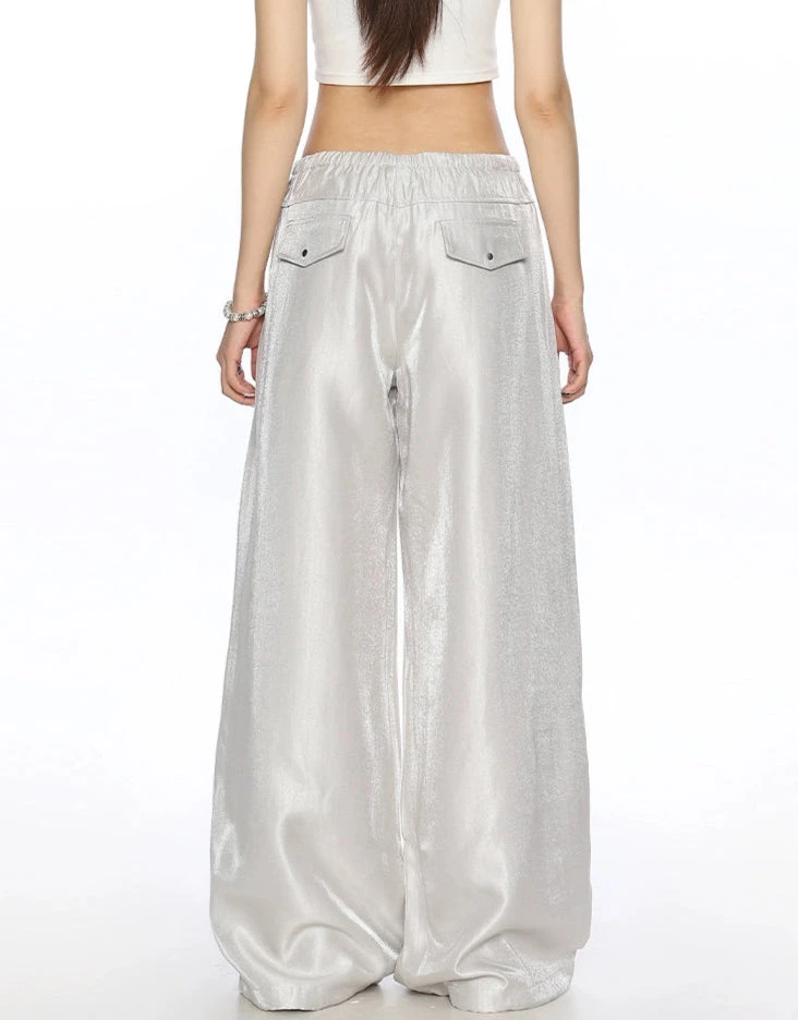 Wide Leg Shimmer Pants With Utility Pockets 5 Wide Leg Shimmer Pants With Utility Pockets - Image 5