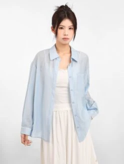Sheer Lightweight Button-Down Long Sleeve Shirt -Modern Wear Shop cf3c4b175917c208401926007e77defc